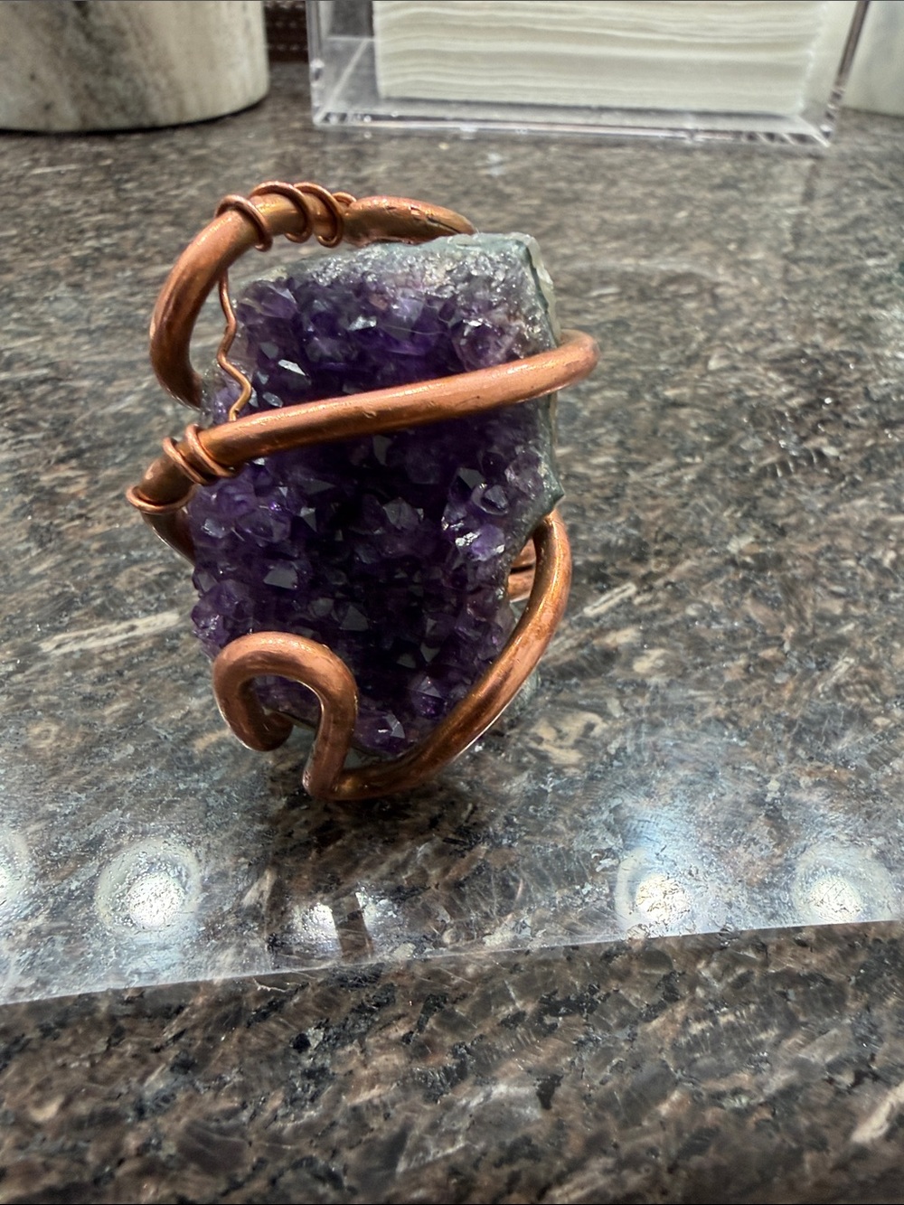 Amethyst Cluster Copper Wire Handmade Ring